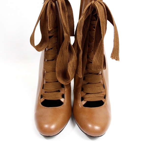 Chunky Stacked Heel Ankle Lace Up Round Toe bootie - Picture 5 of 6